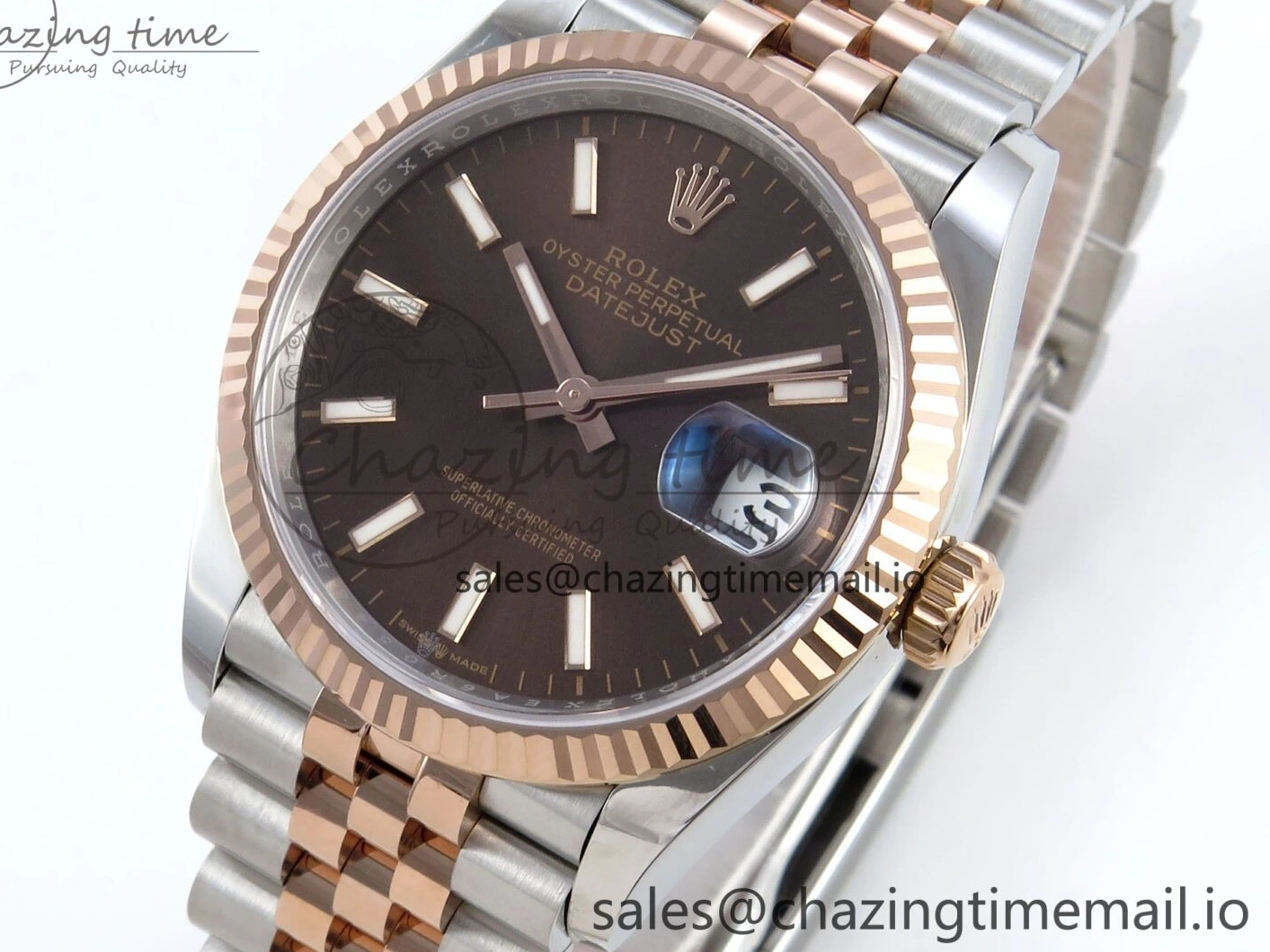 MiroTime 0204 SmoothTexture DateJust 36 126231 EWEF Best Edition Brown Dial Stick Marker on SS RG Jubilee Bracelet A 592